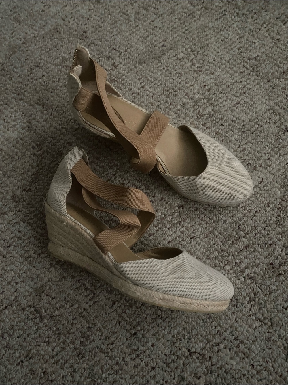 Talbots Cream & Tan Strappy Espadrille Wedge